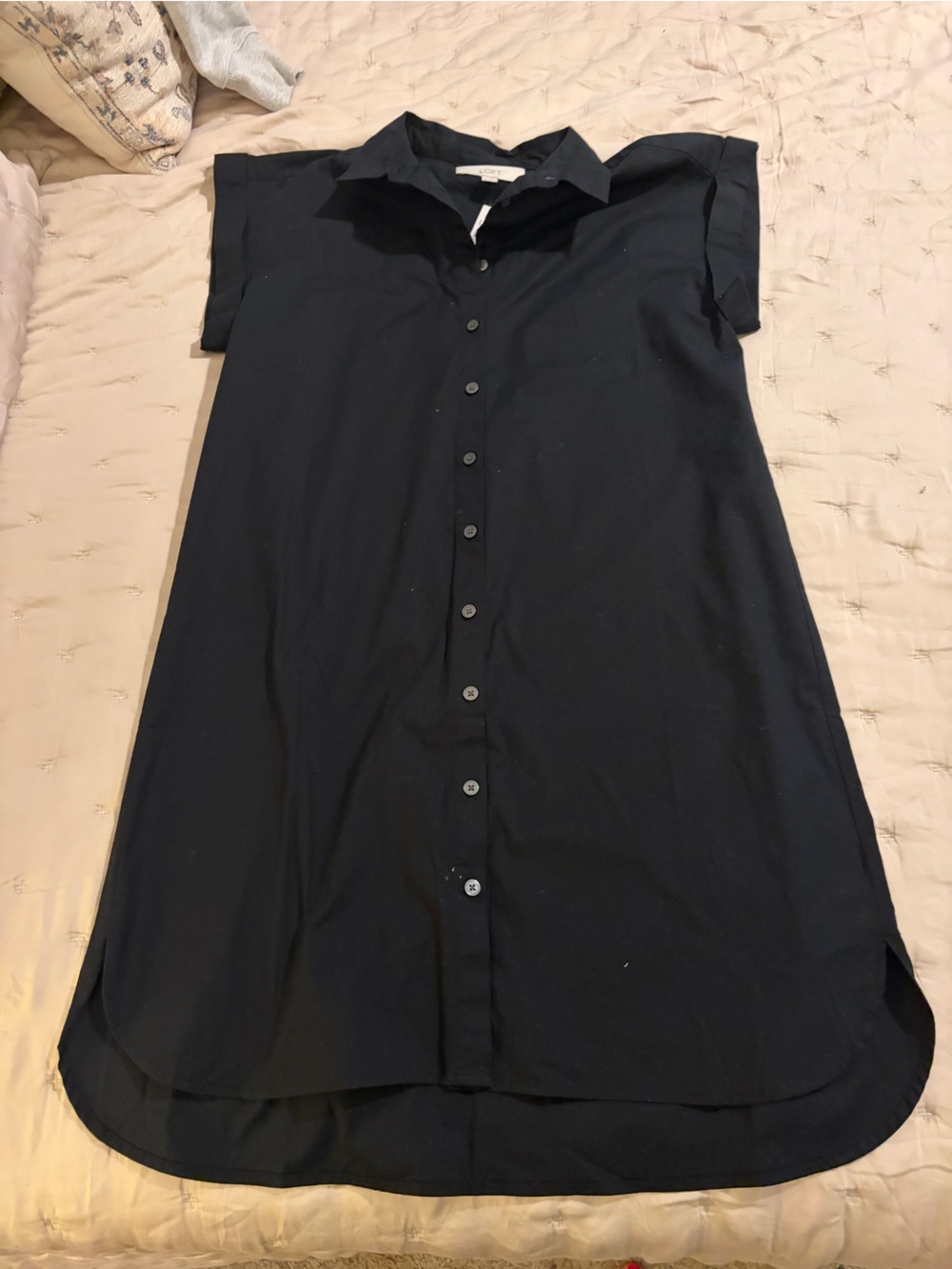 LOFT Black Women's Short-Sleeve Button-Down Dress